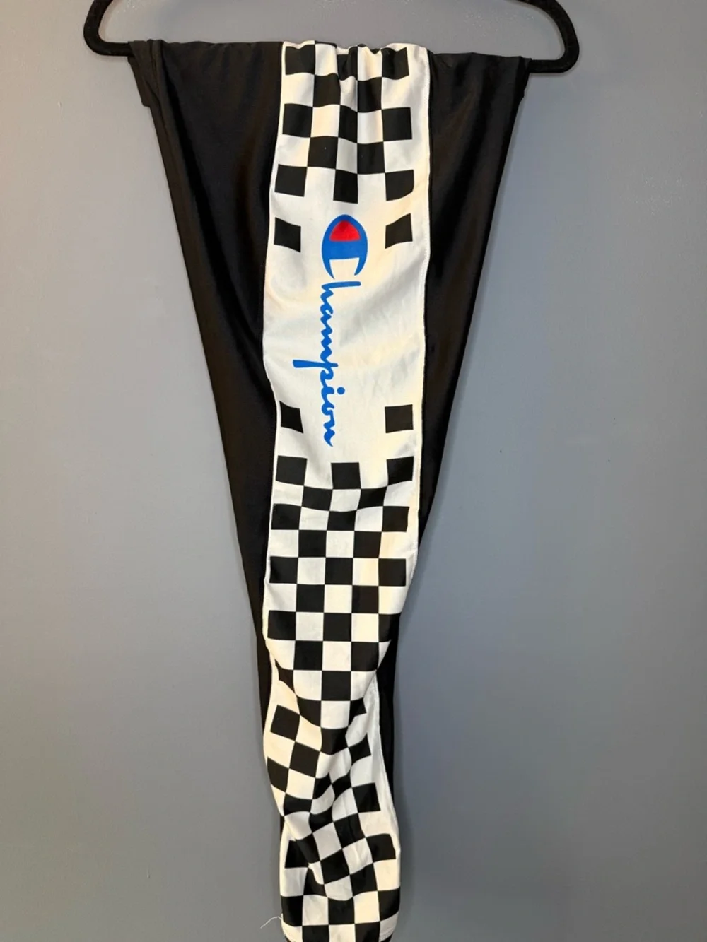 Champion Black Leggings with Checkerboard Side Panel and Blue Script - Picture 4 of 4